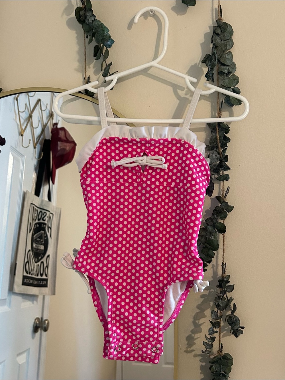 Snap Hot Pink Polka Dot Toddler One-Piece Swimsuit with White Trim